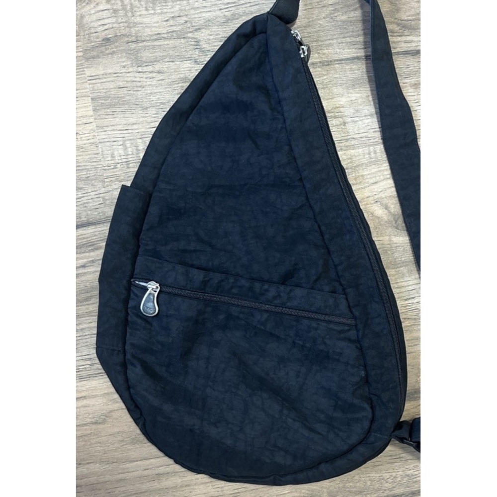 AmeriBag Healthy Back Sling Backpack Black Leather 19" Nylon Crossbody Daypack - Picture 3 of 14